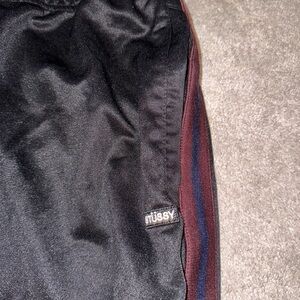 Stussy Black Pants with Burgundy Stripe